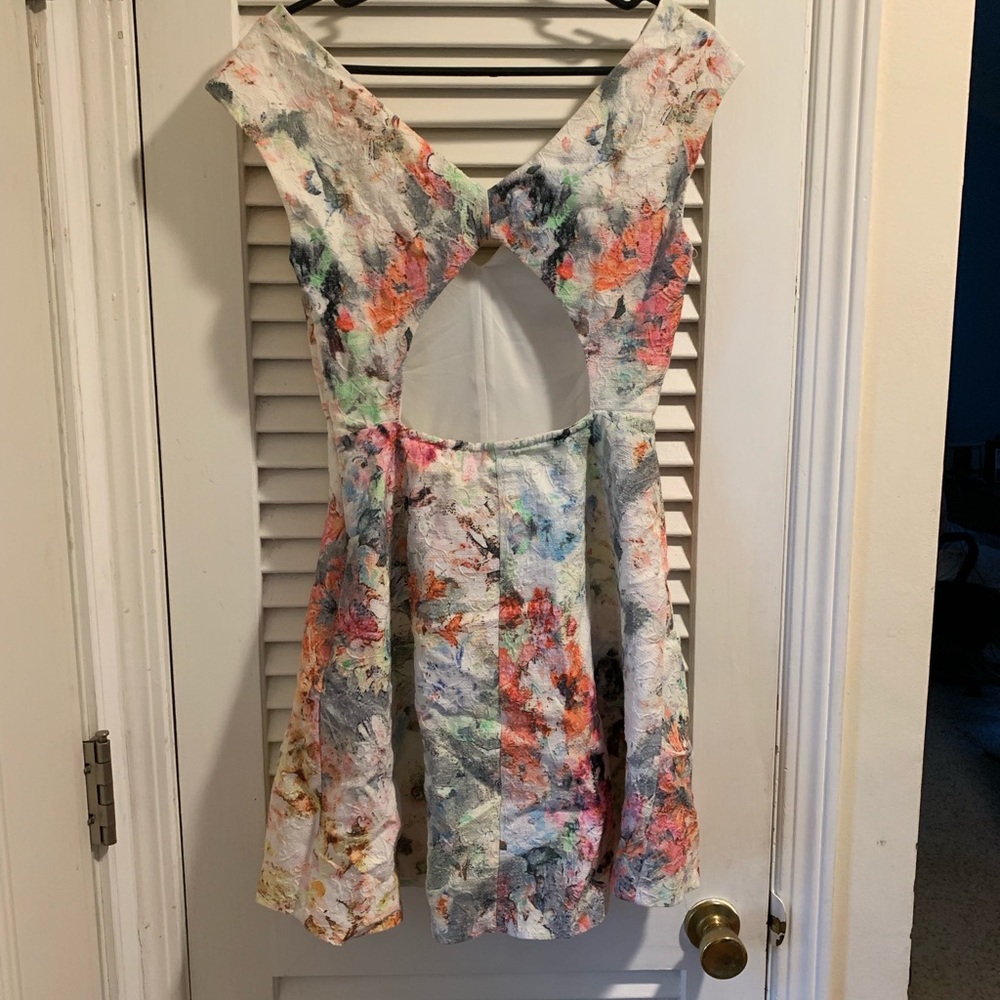 Zara Cutout Back Watercolor Mini Dress